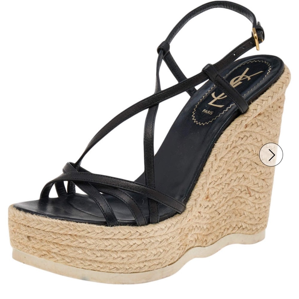 YSL saint laurent espadrille wedge sandals patent leather